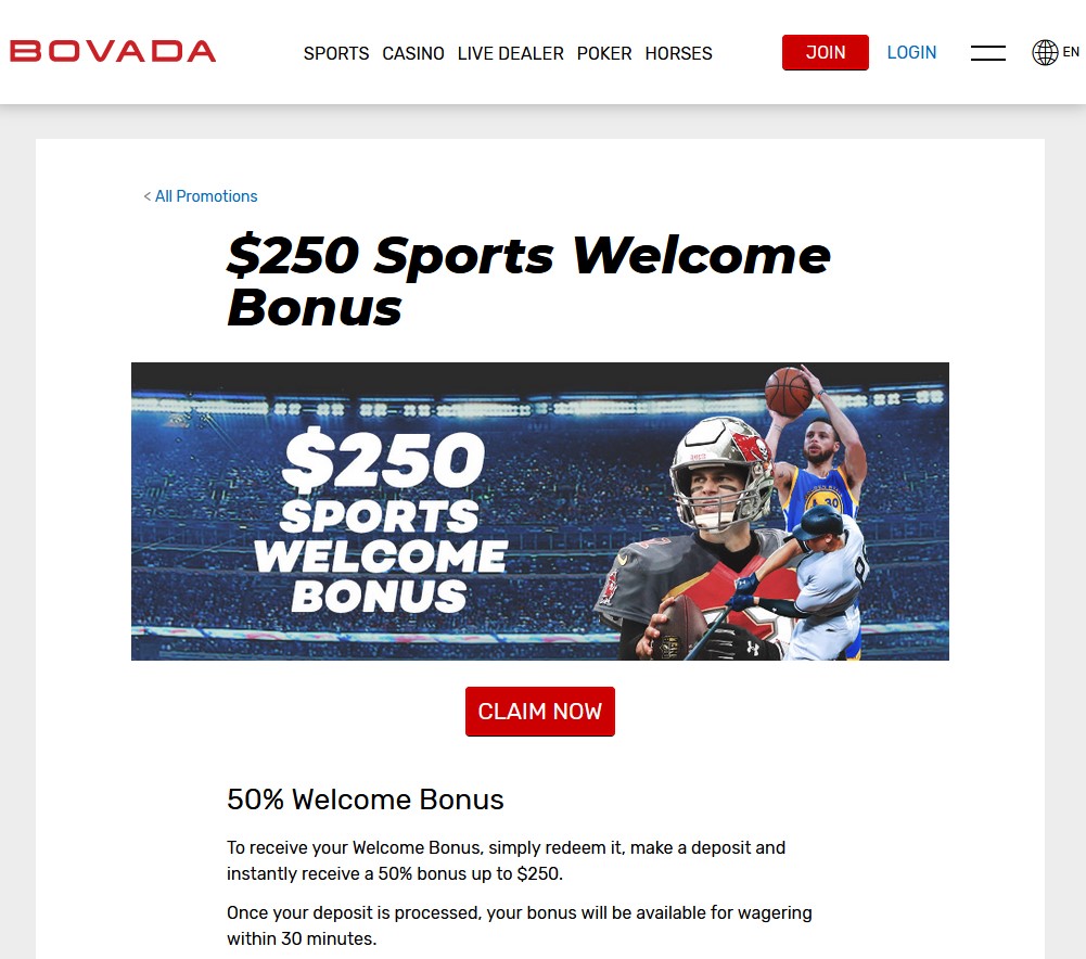 Bovada Sports $250 Welcome Bonus